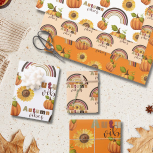 Lovely Vintage Autumn Floral Pumpkin Vibes Wrapping Paper Sheets