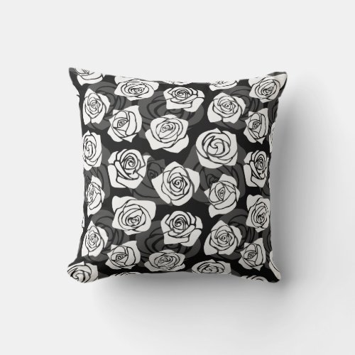 Lovely Vintage black and white roses Throw Pillow