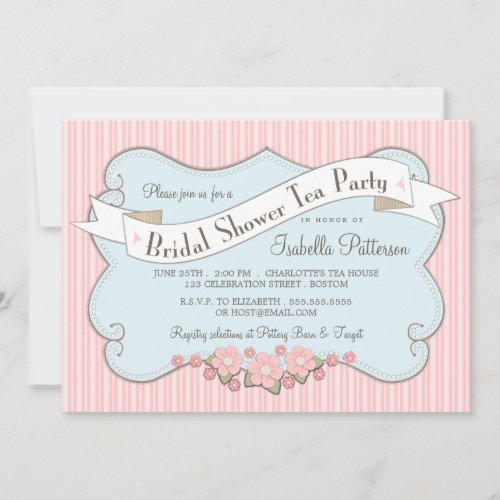 Lovely Vintage Bridal Shower Tea Party Invitation