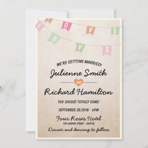 Lovely Vintage Bunting Banner Wedding Invitation
