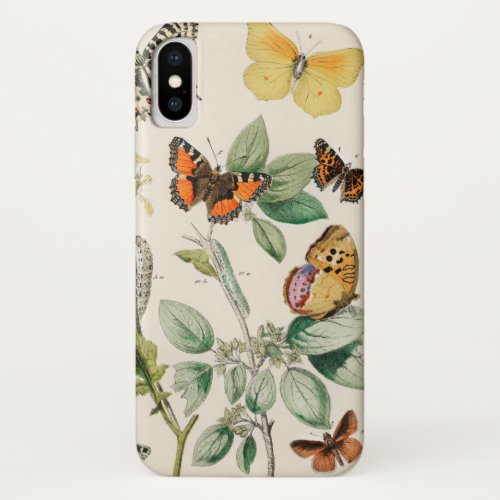 Lovely vintage illustration of butterflies iPhone x case