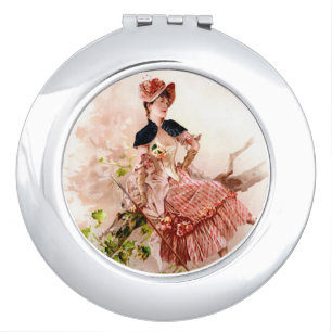 Lovely Vintage Lady In Pink Dress Compact Mirror