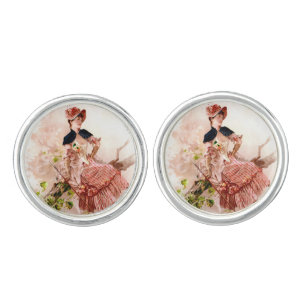 Lovely Vintage Lady In Pink Dress Cufflinks
