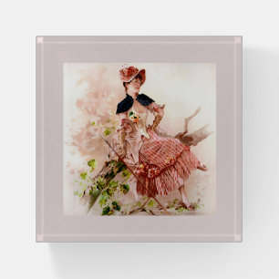 Lovely Vintage Lady In Pink Dress Paperweight