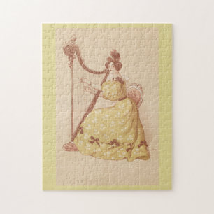 Lovely Vintage Lady Playing Music On A Harp Jigsaw Puzzle