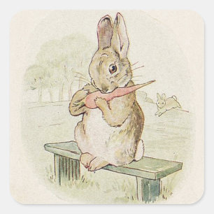 LOVELY VINTAGE RABBIT WITH CARROT, BUNNY STICKER