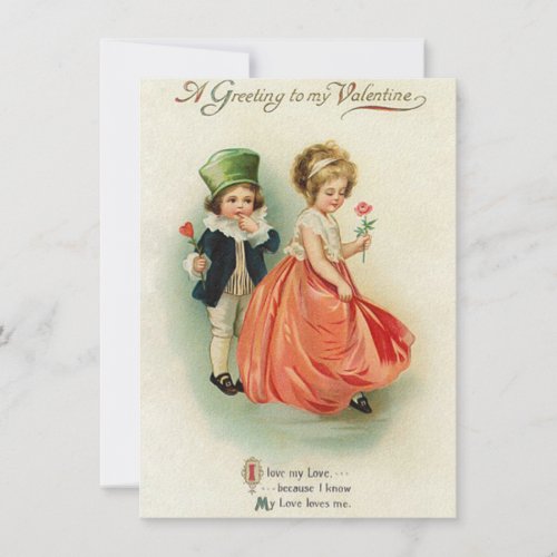 Lovely Vintage Valentine Couple Boy Girl Note Card