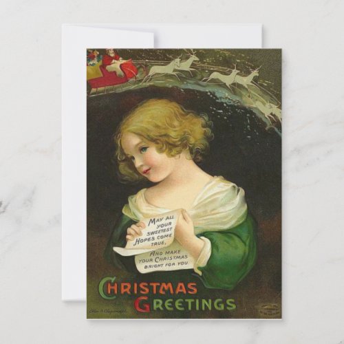 Lovely Vintage Victorian Little Girl Christmas Note Card