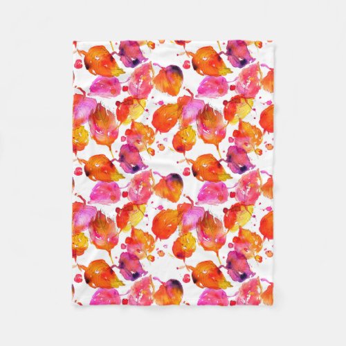 Lovely watercolor autumn leaves  pattern fleece blanket