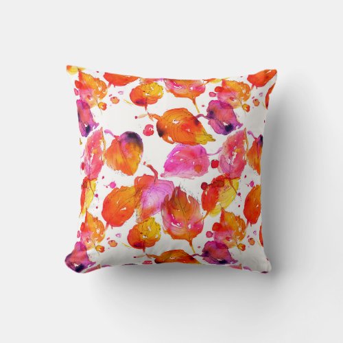 Lovely watercolor autumn leaves  pattern throw pillow
