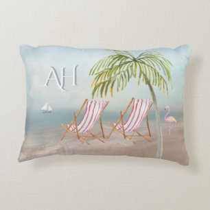 Lovely Watercolor Beach Scene Custom Monogram Accent Pillow