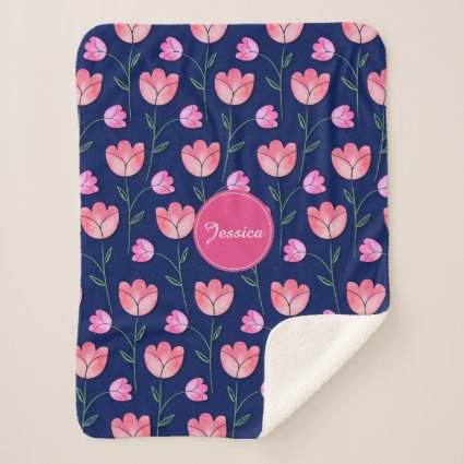 Lovely Watercolor Blue & Pink Floral Baby Sherpa Blanket