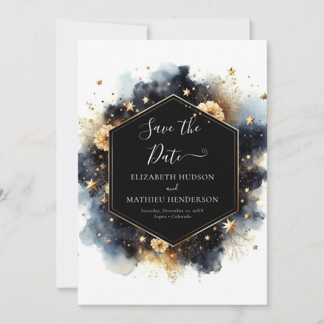 Lovely Watercolor Celestial Wedding Save The Date (Front)