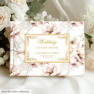 Lovely watercolor dusty pink flowers gold wedding guest book