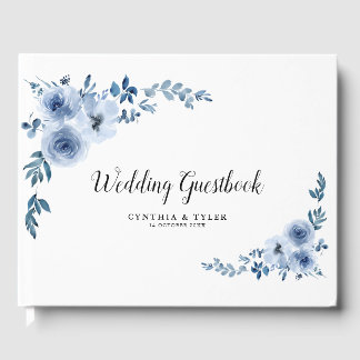 lovely watercolor floral blue wedding guestbook