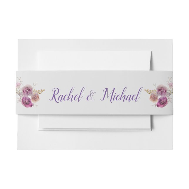 Lovely Watercolor Flower Invitation Belly Band (Front Example)