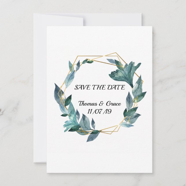 Lovely Watercolor Framed Leaves Wedding Invitation (Front)