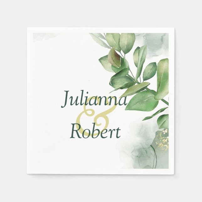 Lovely watercolor greenery  napkins (Front)