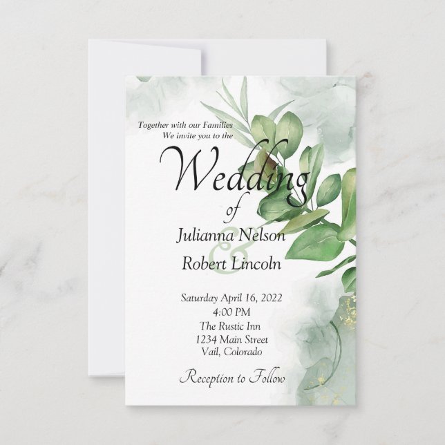 Lovely watercolor greenery wedding invitation (Front)