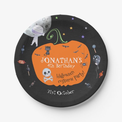 Lovely Watercolor Halloween Kids Costume Party Paper Plates