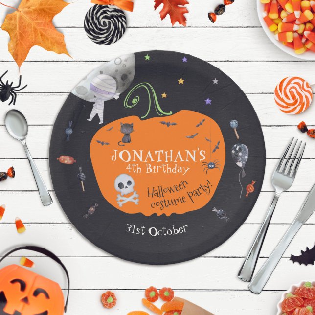 Lovely Watercolor Halloween Kids Costume Party Paper Plates (Creator Uploaded)