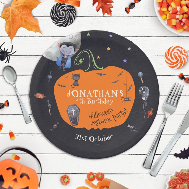 Lovely Watercolor Halloween Kids Costume Party Paper Plates (Creator Uploaded)