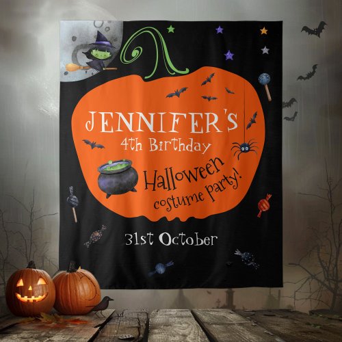 Lovely Watercolor Halloween Kids Photo Backdrop