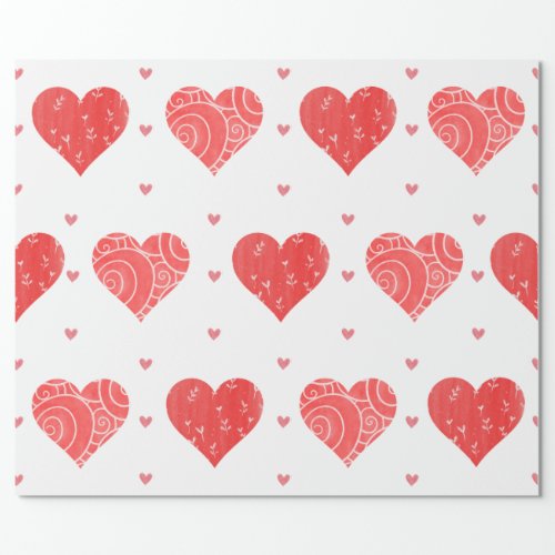 Lovely Watercolor Hearts on White Valentines Day Wrapping Paper