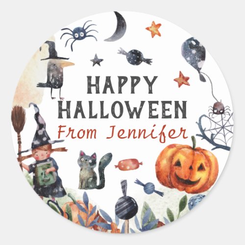 Lovely Watercolor Kids Birthday Halloween Classic Round Sticker