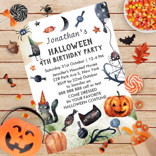 Lovely Watercolor Kids Birthday Halloween Invitation