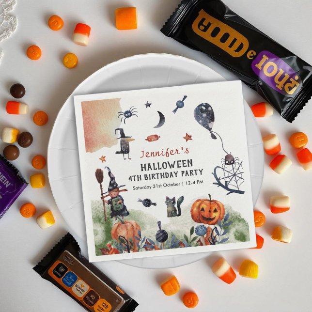 Lovely Watercolor Kids Birthday Halloween Napkins (Creator Uploaded)