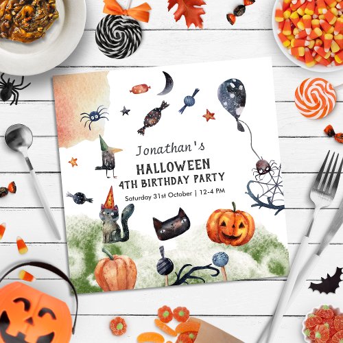 Lovely Watercolor Kids Birthday Halloween Napkins