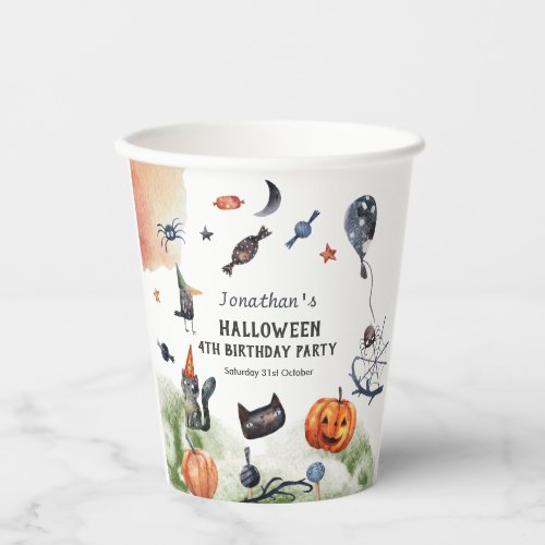 Lovely Watercolor Kids Birthday Halloween Paper Cups