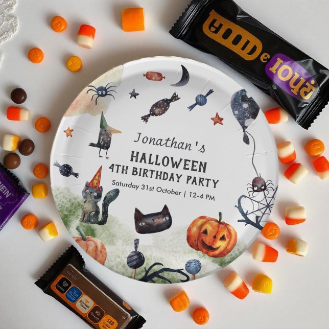 Lovely Watercolor Kids Birthday Halloween Paper Plates (Creator Uploaded)