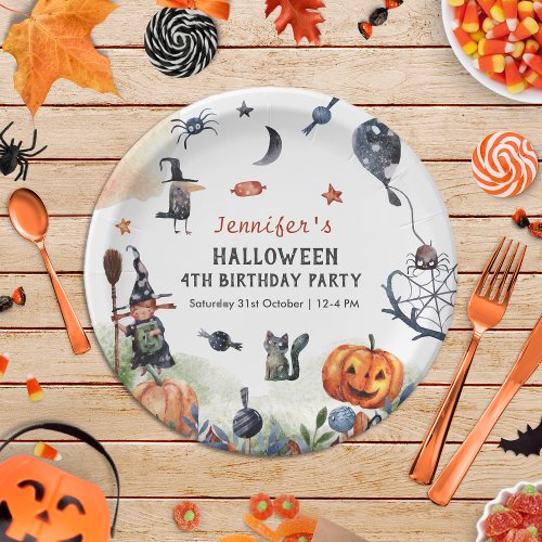 Lovely Watercolor Kids Birthday Halloween Paper Plates