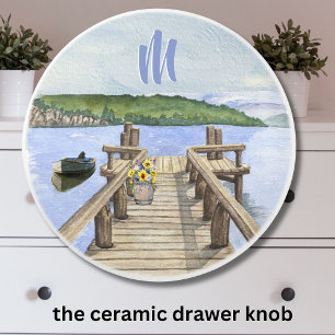 Lovely Watercolor Lake Dock Scene Ceramic Knob