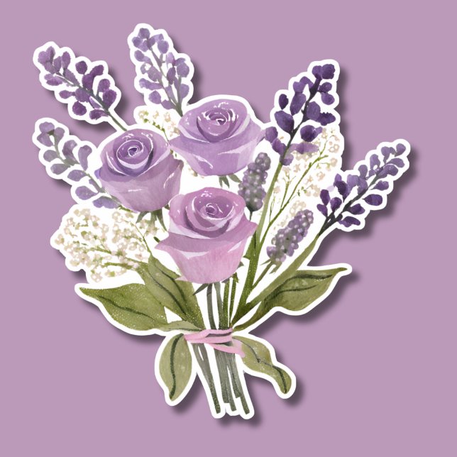 Lovely Watercolor Lavender Rose Bouquet Waterproof Sticker (Creator Uploaded)