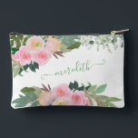Lovely Watercolor Pink Flowers Personalized Name  Accessory Pouch<br><div class="desc">Lovely watercolor pink flowers against a white background with a touch of eucalyptus and personalized with your name  -- perfect for many occasions or everyday life. Enjoy for yourself or makes a lovely gift. Design assistance -- just send a chat and we'll be happy to help.</div>