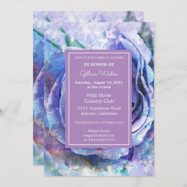 Lovely Watercolor Rose Invitation (Front/Back)