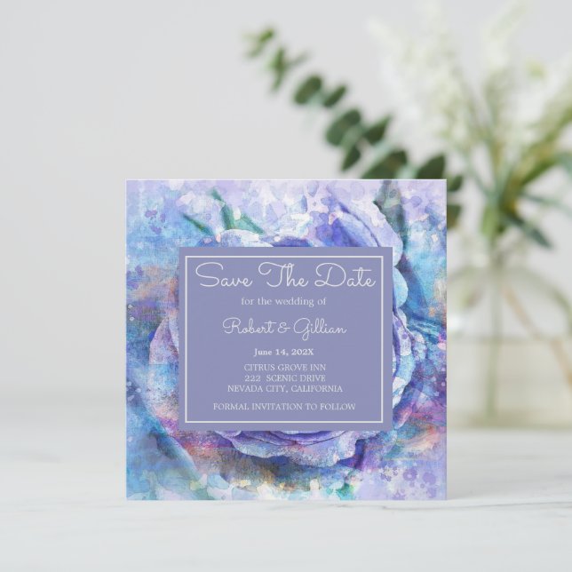 Lovely Watercolor Rose Save The Date (Standing Front)