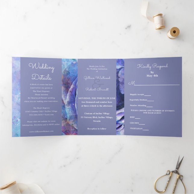 Lovely Watercolor Rose Tri-Fold Invitation (Inside)