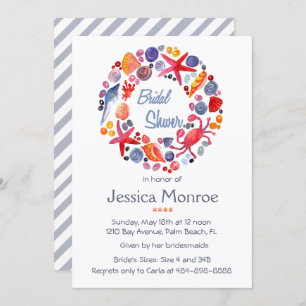 Lovely Watercolor Sea Wreath Beach Bridal Shower Invitation
