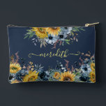 Lovely Watercolor Sunflowers Blue Background Name  Accessory Pouch<br><div class="desc">Lovely watercolor yellow sunflowers against a navy blue background personalized with your name  -- perfect for many occasions or everyday life. Enjoy for yourself or makes a lovely gift. Design assistance -- just send a chat and we'll be happy to help.</div>