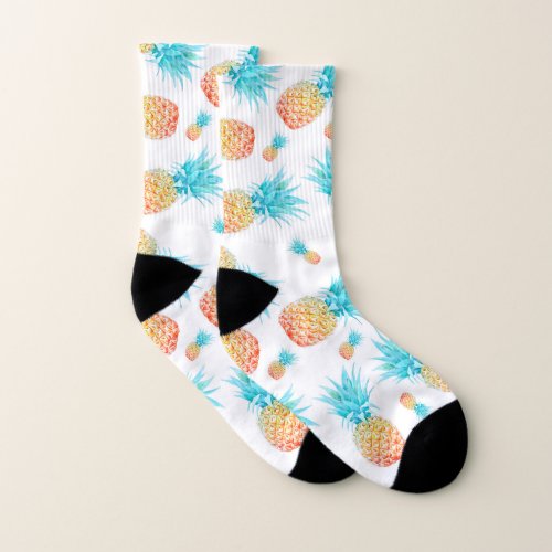 Lovely Watercolor Tropical Fruit Pineapple Pattern Socks