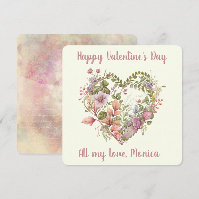 Lovely, Watercolor, Wildflowers in a Heart Holiday (Front/Back)