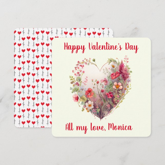 Lovely, Watercolor, Wildflowers in a Heart Holiday Card (Front/Back)