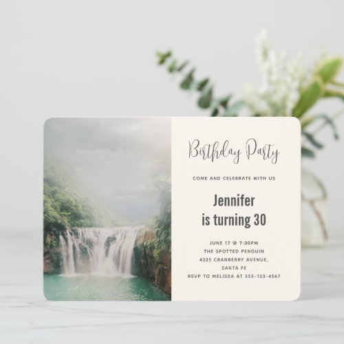 Lovely Waterfall by a Lush Green Forest Birthday Invitation