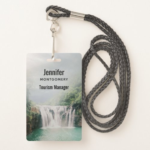 Lovely Waterfall in a Mountain Forest Badge