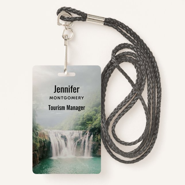 Lovely Waterfall in a Mountain Forest Badge (Front with Lanyard)