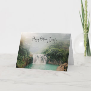 Lovely Waterfall in a Mountain Forest Birthday Card
